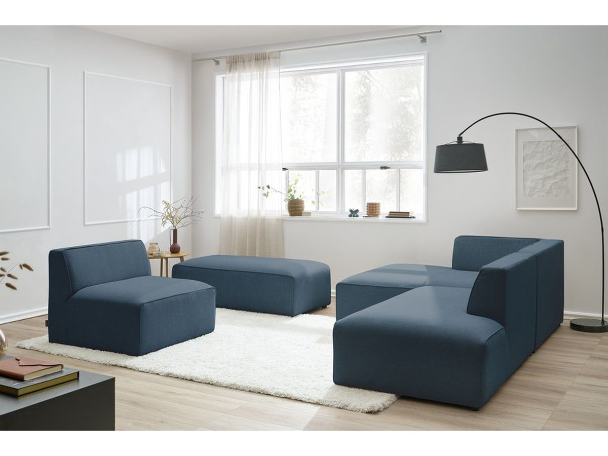 Bobochic Megeve Ecksofa mit Pouf Melange-Stoff Dunkelblau Ecke links
