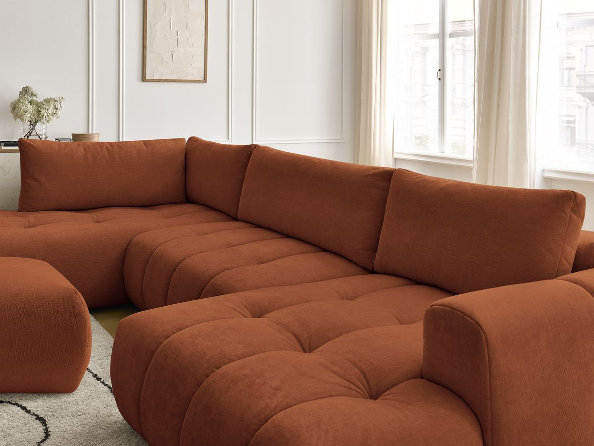 Bobochic Fuji Wohnlandschaft mit Pouf Stoff Orange Ecke rechts