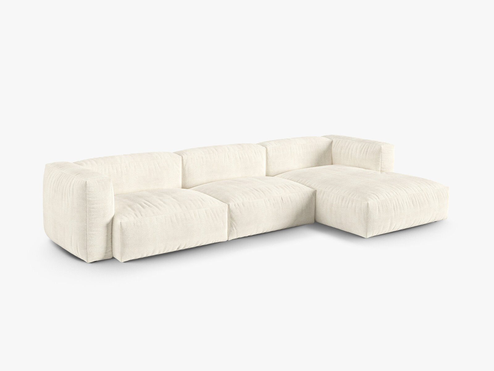 Micadoni Ecksofa Martina 3-Sitzer 90cm Sitztiefe Rechts Boucle Monet Elfenbein