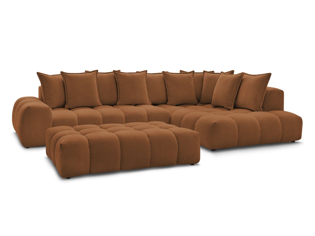 Bobochic Everest Ecksofa mit Schlaffunktion und Pouf, 10 Kissen Melange-Stoff Orange Ecke rechts