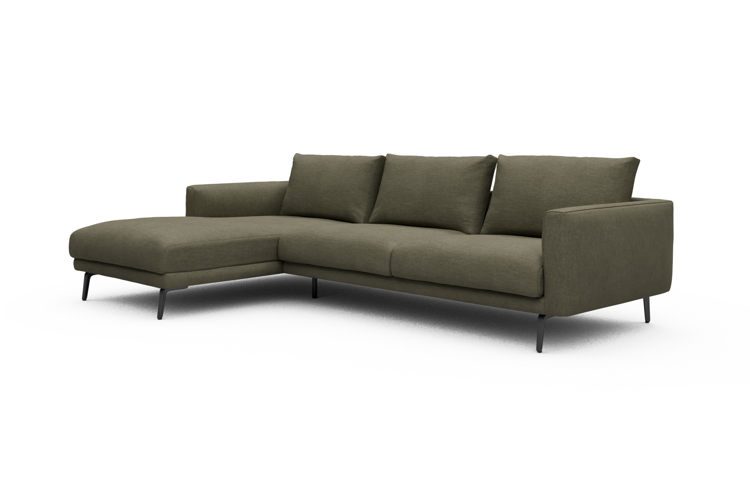 Ecksofa Karl Chaiselongue links mit 2,5-Sitzer Vivus-Dusty-Olive