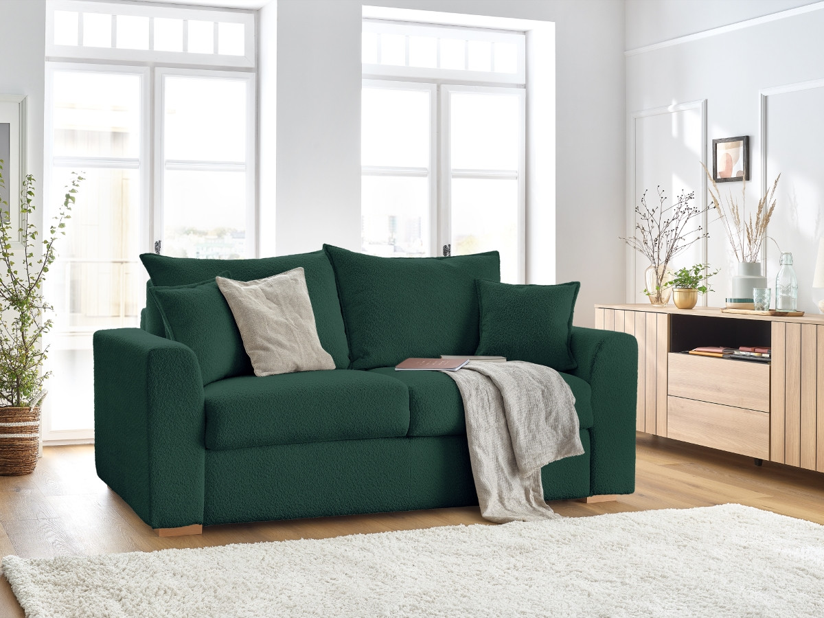 Bobochic Augustin Schlafsofa 3-Sitzer Bouclé-Stoff Grün, Liegefläche 140 × 200 cm