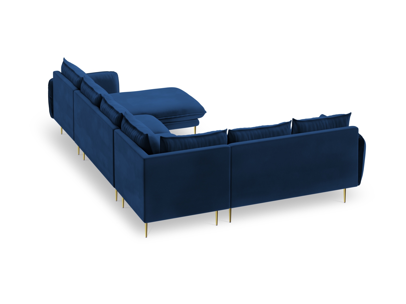 Cosmopolitan Design Panoramasofa Vienna 7-Sitzer Samt Bluvel Königsblau Links Beine Gold