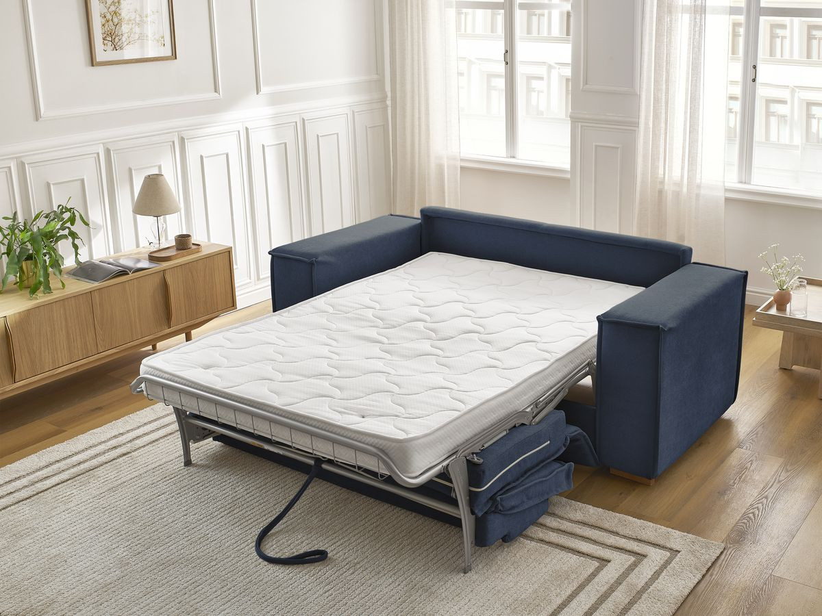 Bobochic Chelsea Schlafsofa 3-Sitzer Strukturstoff Dunkelblau, Liegefläche 160 × 200 cm