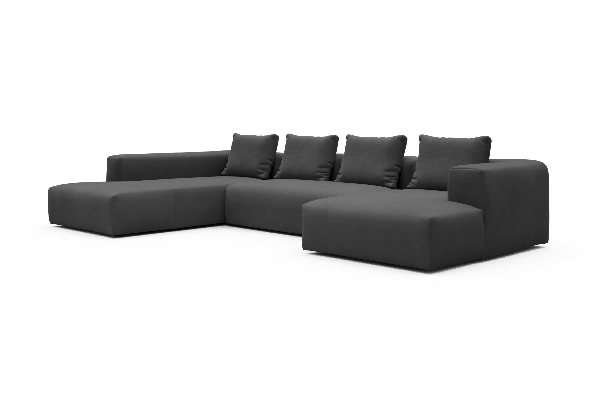 Wohnlandschaft Fred Relax-Ecke links mit 2-Sitzer und Chaiselongue rechts Strukturierter Stoff Satya 441-Warm-Zinc