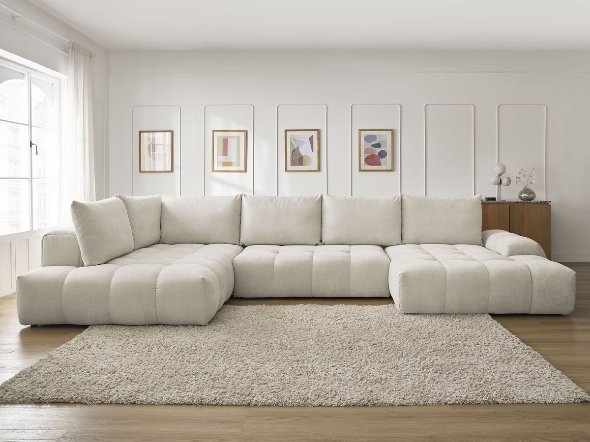 Bobochic Everest Wohnlandschaft, 6 Kissen Strukturstoff Beige Ecke rechts