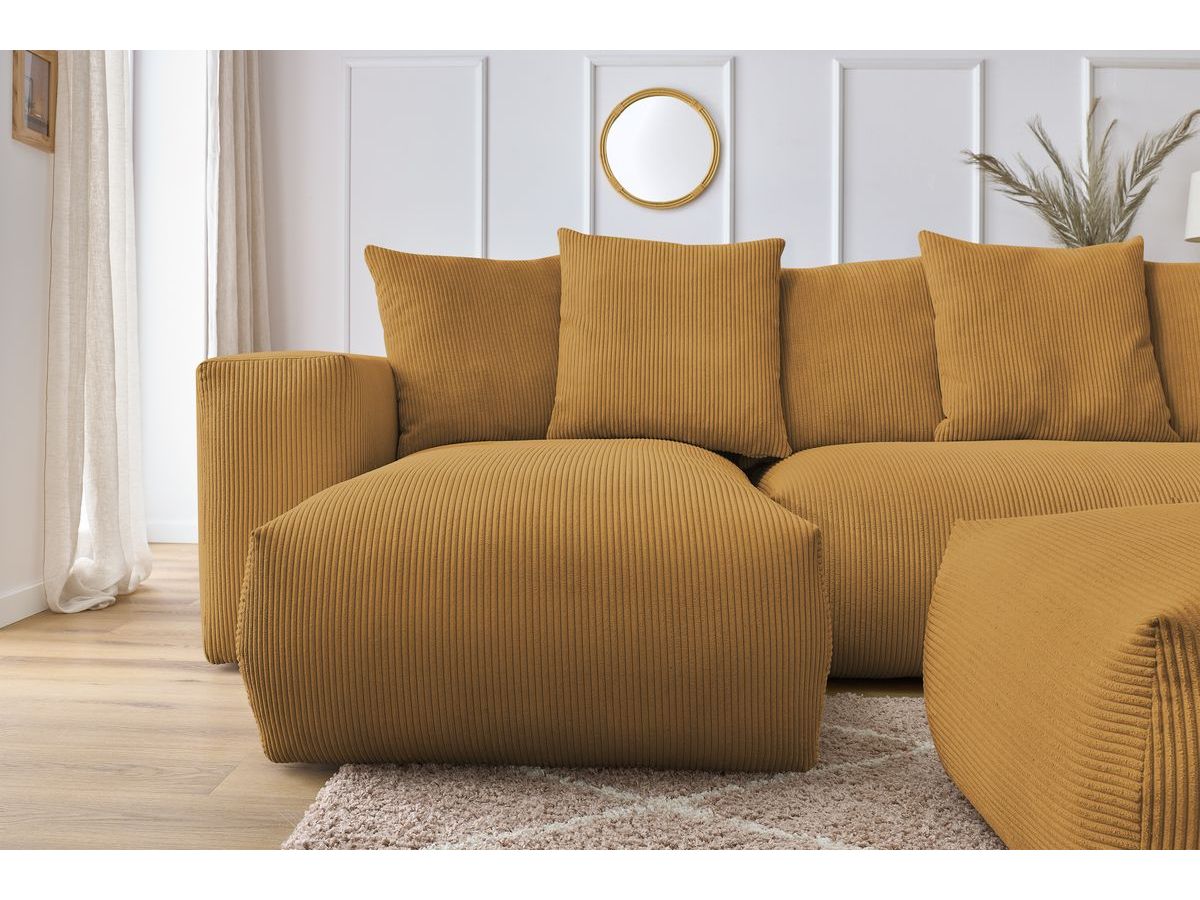 Bobochic Voltaire Wohnlandschaft mit Pouf 356 × 214 cm Cordsamt Gelb Ecke links