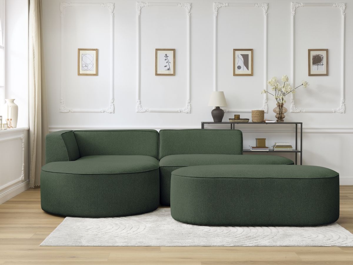 Bobochic Rousseau Ecksofa mit Pouf Melange-Stoff Grün Ecke links