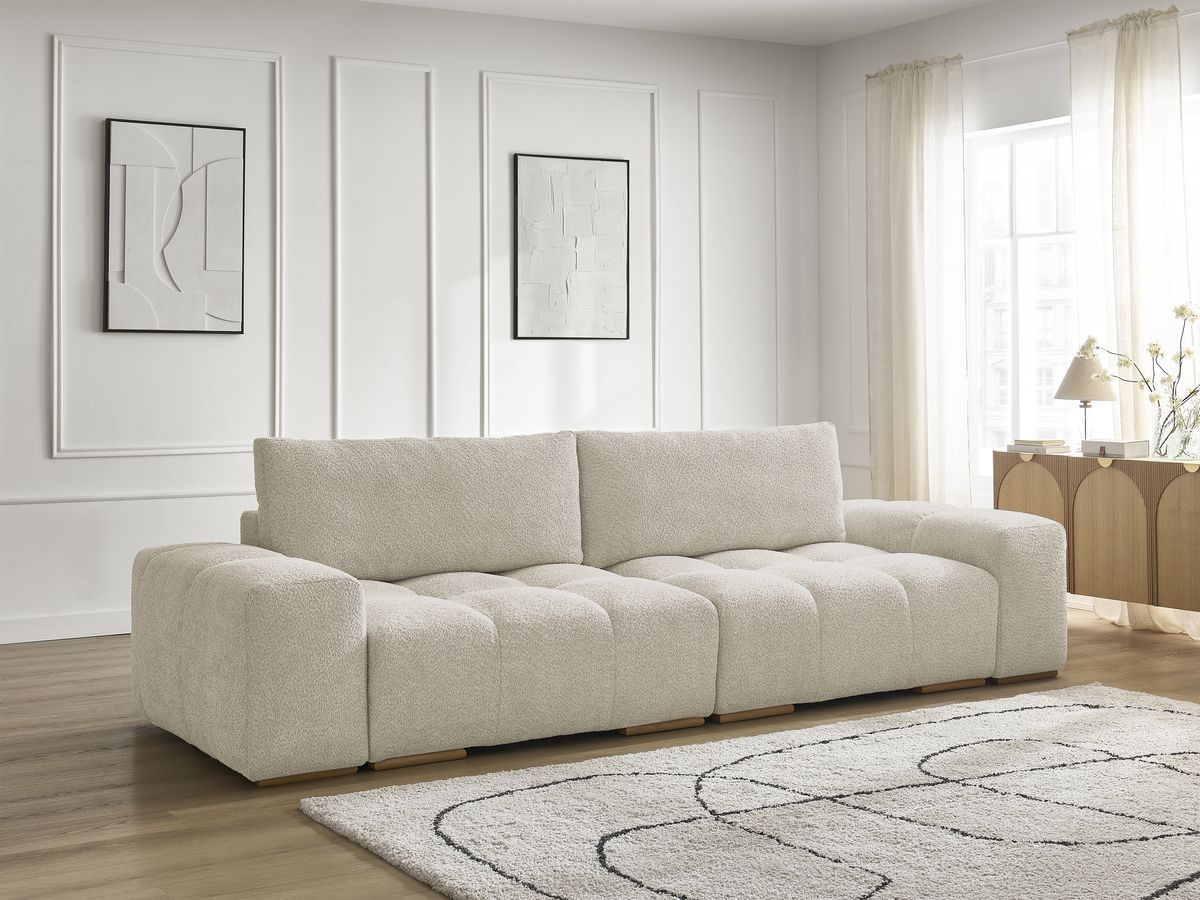 Bobochic Anakin Sofa 3-Sitzer, 2 Kissen Bouclé-Stoff Beige
