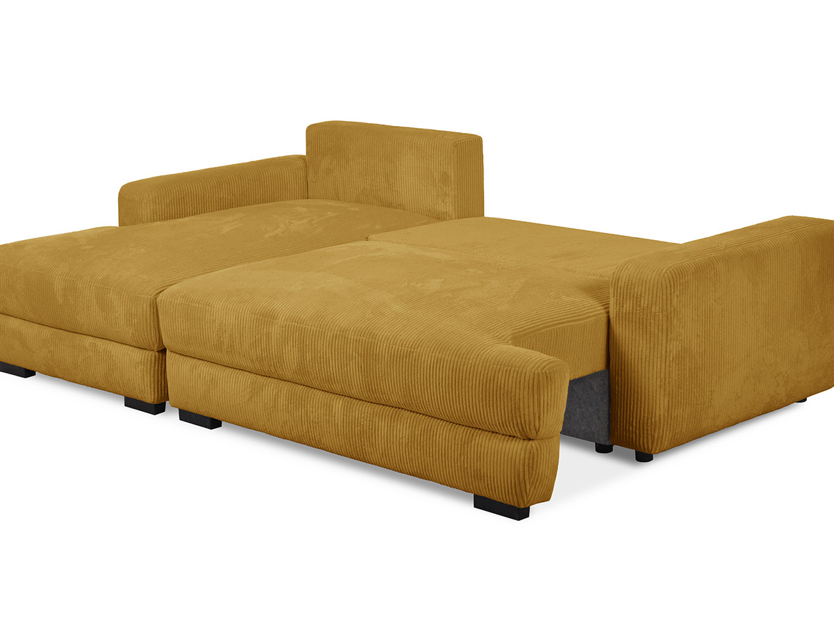 Bobochic Campi Ecksofa mit Schlaffunktion und Bettkasten Cordsamt Gelb Ecke links