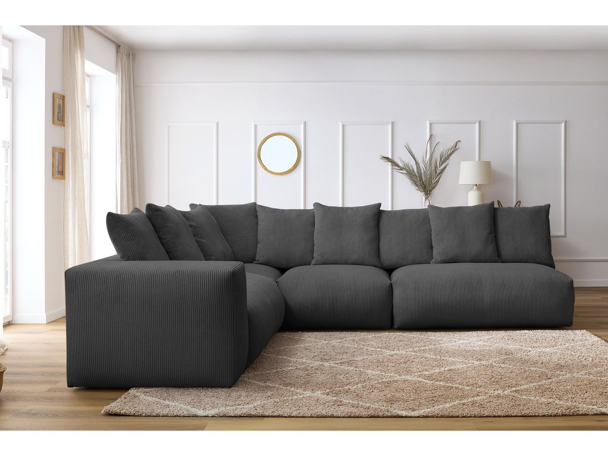 Bobochic Voltaire Ecksofa 322 × 268 cm Cordsamt Dunkelgrau Ecke links