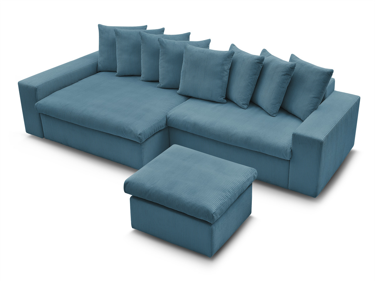 Bobochic Enore Ecksofa mit Pouf Cordsamt Hellblau Ecke links