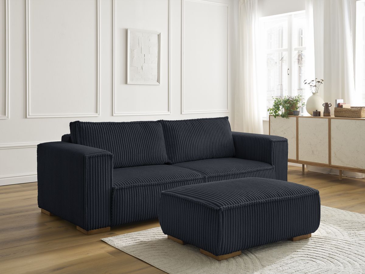 Bobochic Chelsea Sofa 4-Sitzer mit Pouf Breitcord weich Schwarz