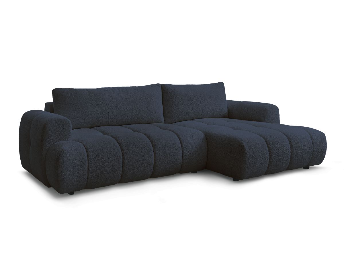Bobochic Fuji Ecksofa mit Schlaffunktion und Bettkasten 292 × 160 cm Bouclé-Stoff Dunkelblau Ecke rechts