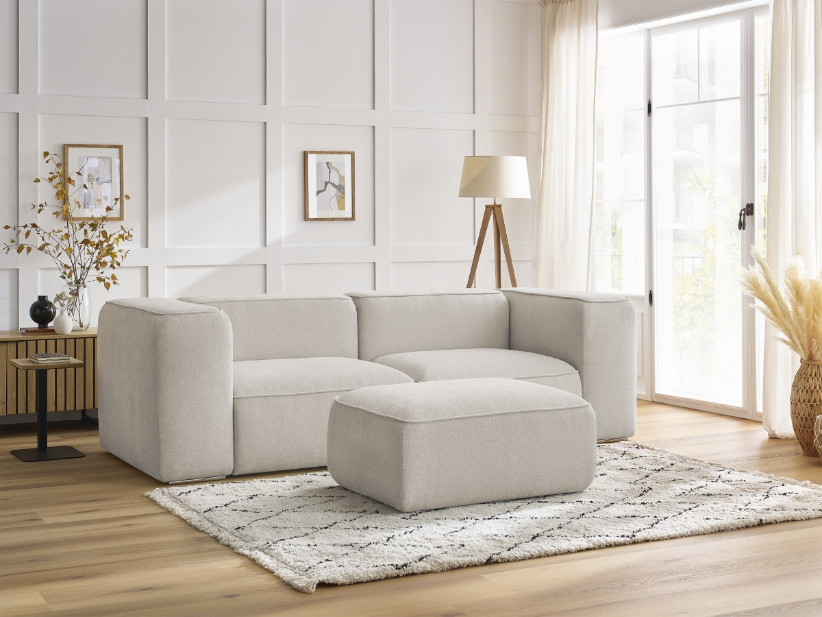 Bobochic Zephyr Sofa 3-Sitzer mit Pouf Strukturstoff Beige