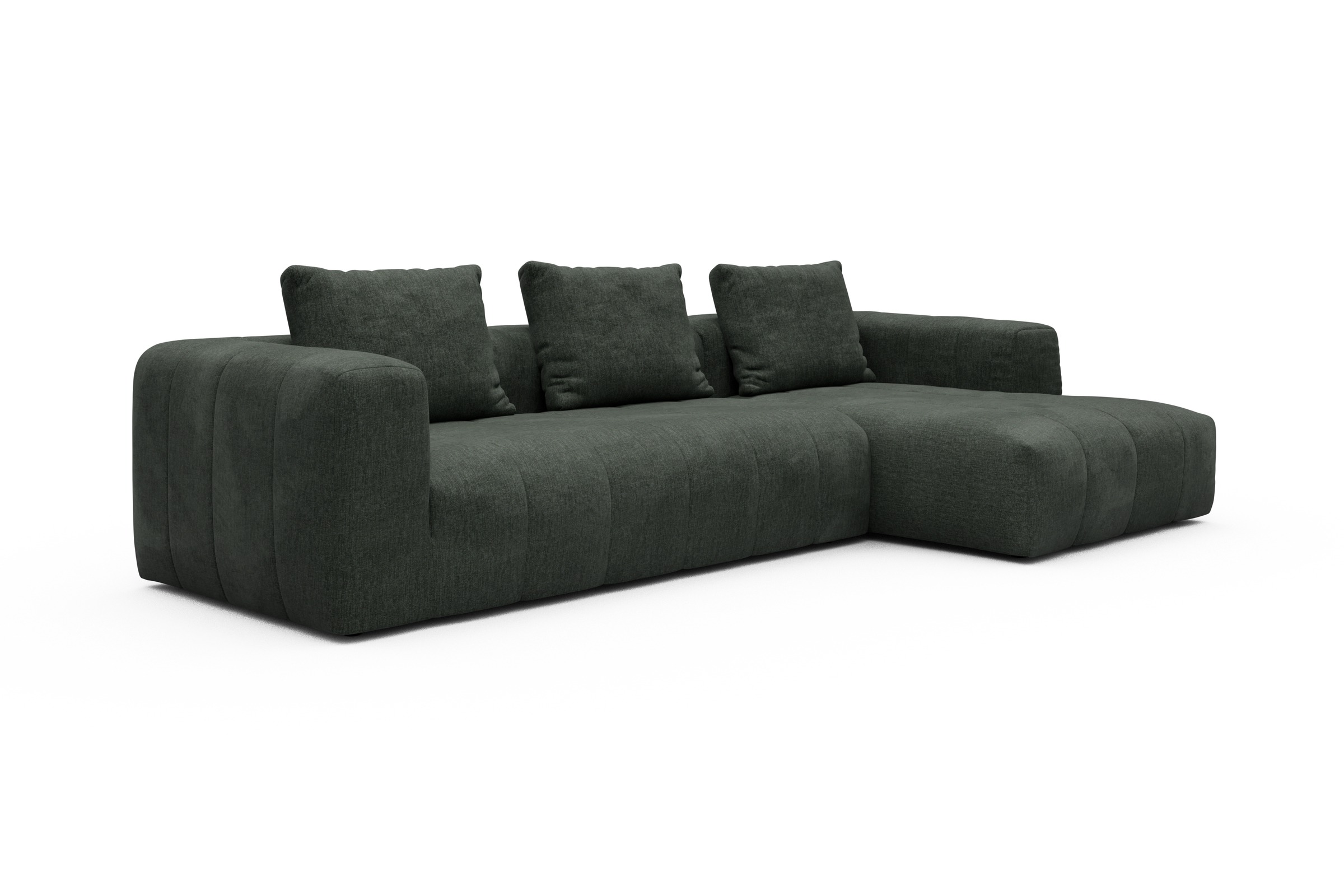 Ecksofa Hugo 2,5-Sitzer Armlehne links mit Chaiselongue Aivi-Pine-Green