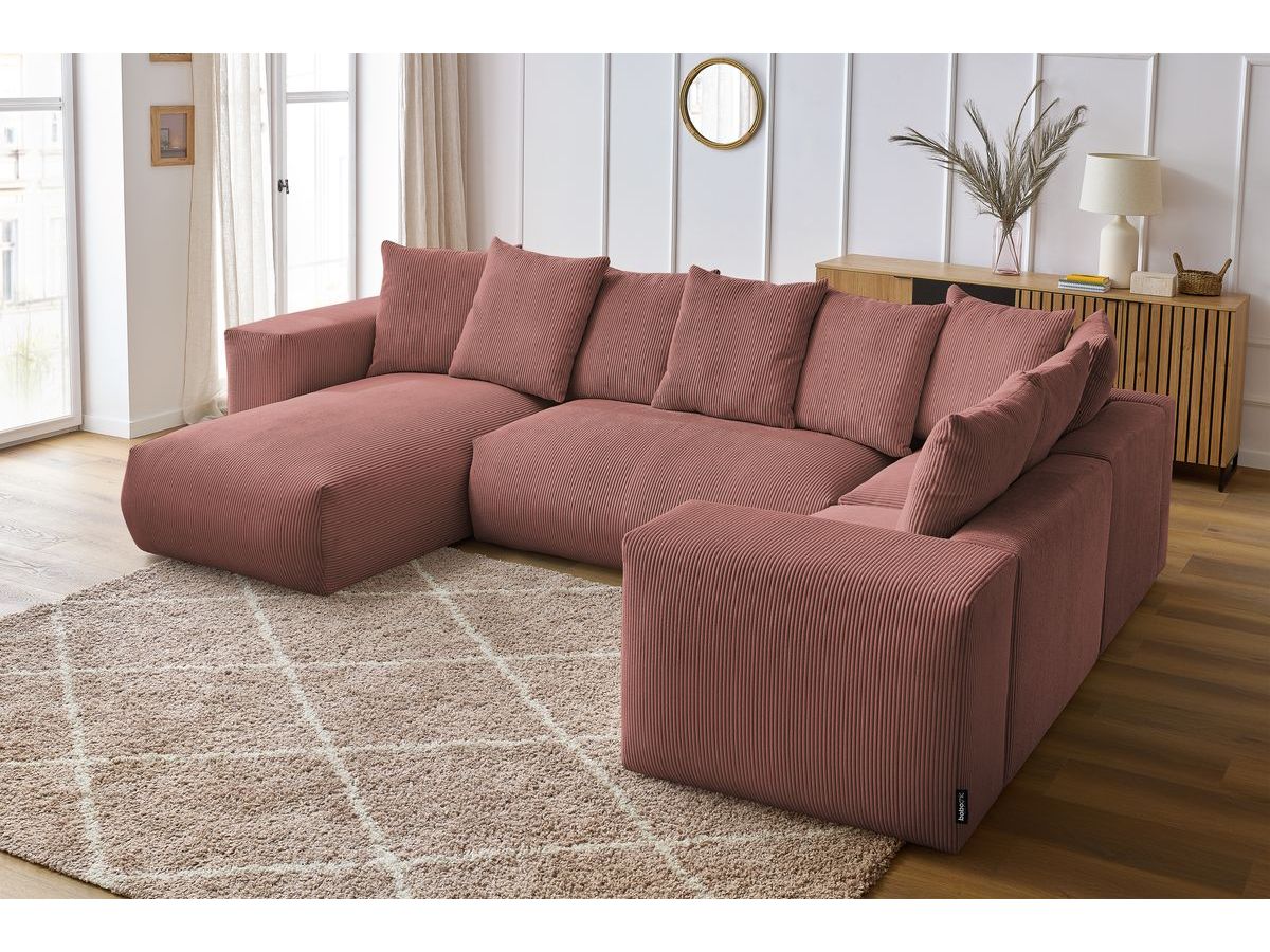 Bobochic Voltaire Wohnlandschaft 356 × 214 cm Cordsamt Rosa Ecke links