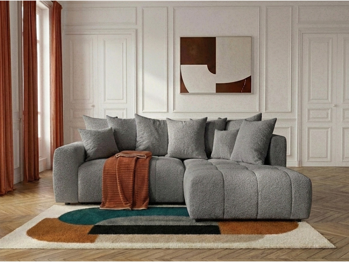 Bobochic Roxelane Ecksofa mit Schlaffunktion und Bettkasten Bouclé-Stoff Dunkelgrau Ecke rechts