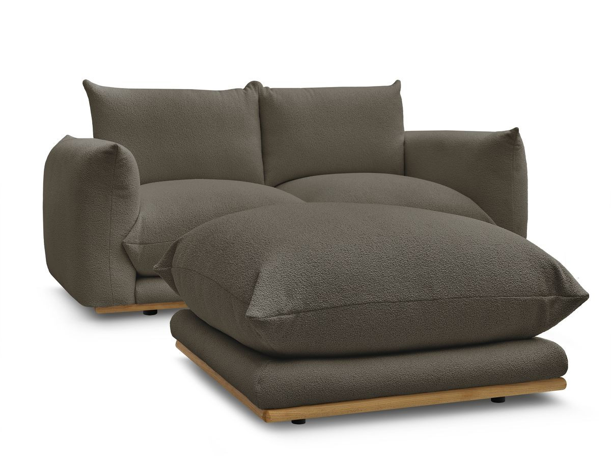 Bobochic Ernest Sofa 3-Sitzer mit Pouf 193 × 106 cm Bouclé-Stoff Braun