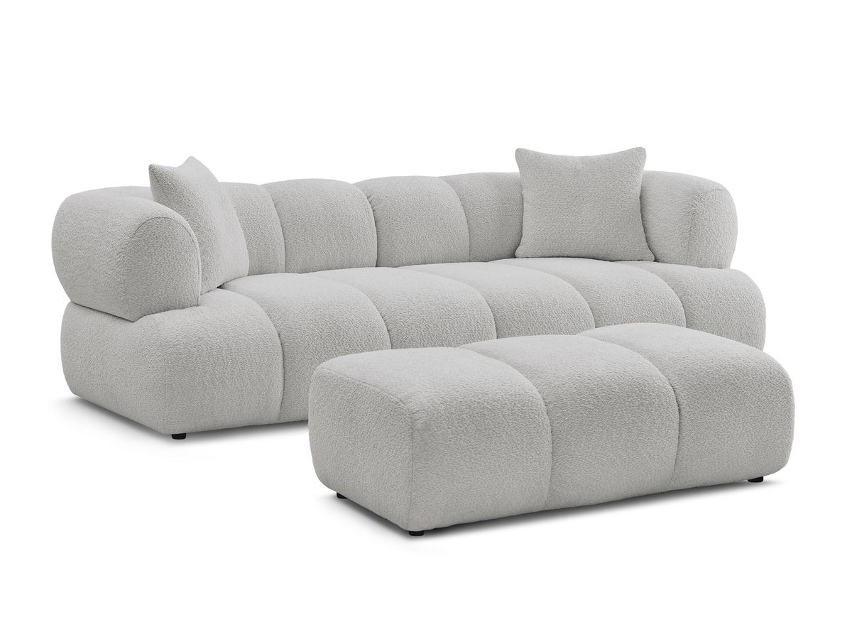 Bobochic Pamira Sofa 3-Sitzer mit Pouf Bouclé-Stoff Hellgrau