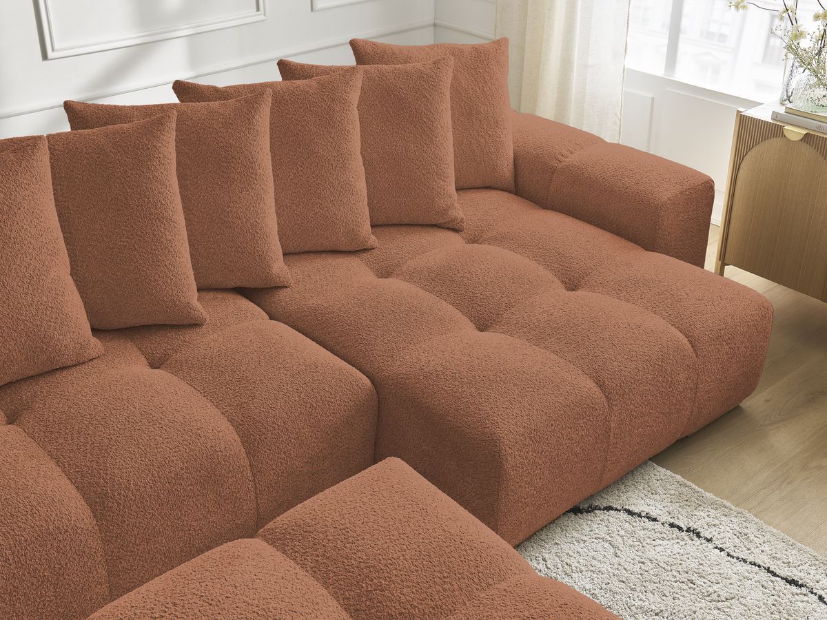 Bobochic Anakin Wohnlandschaft mit Pouf, 10 Kissen Bouclé-Stoff Orange