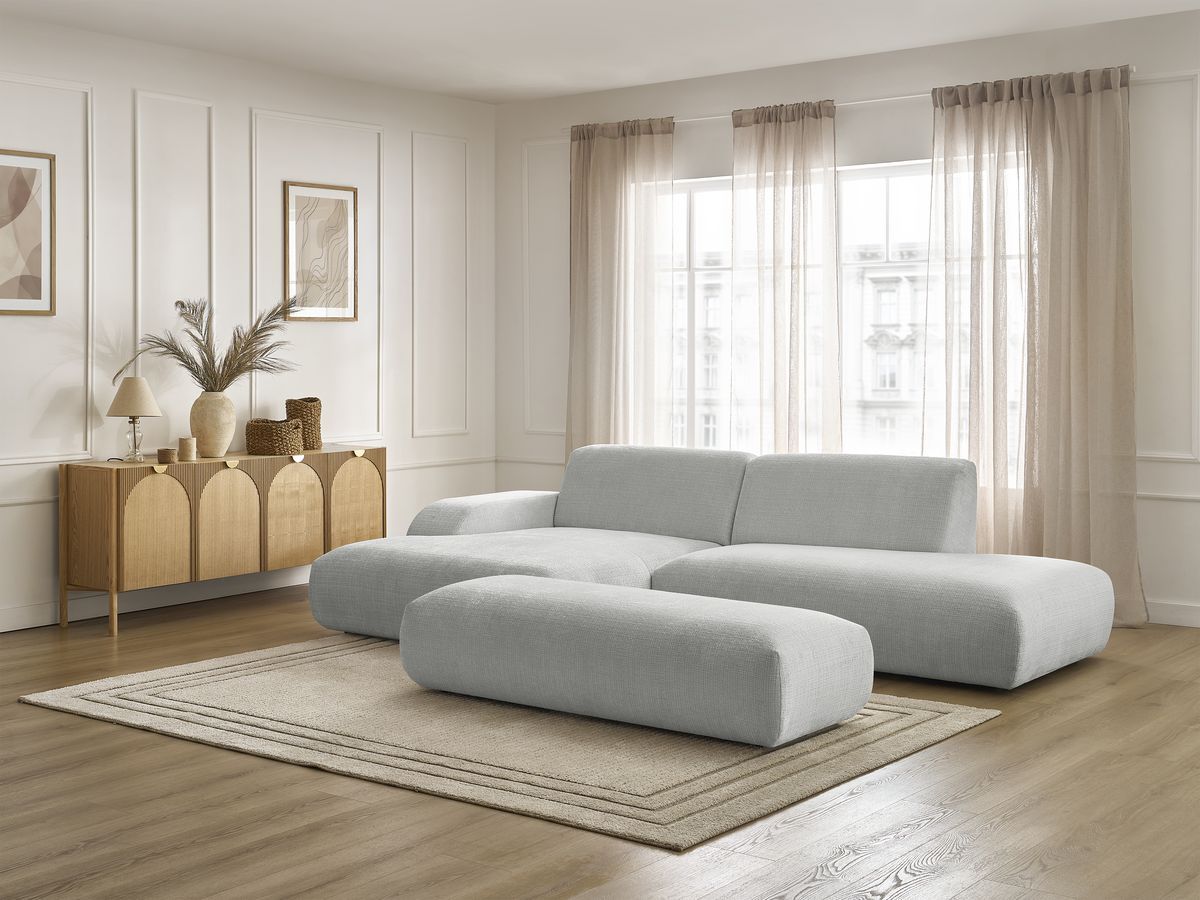 Bobochic Sirius Ecksofa mit Pouf 300 × 170 cm Strukturstoff Hellgrau Ecke links