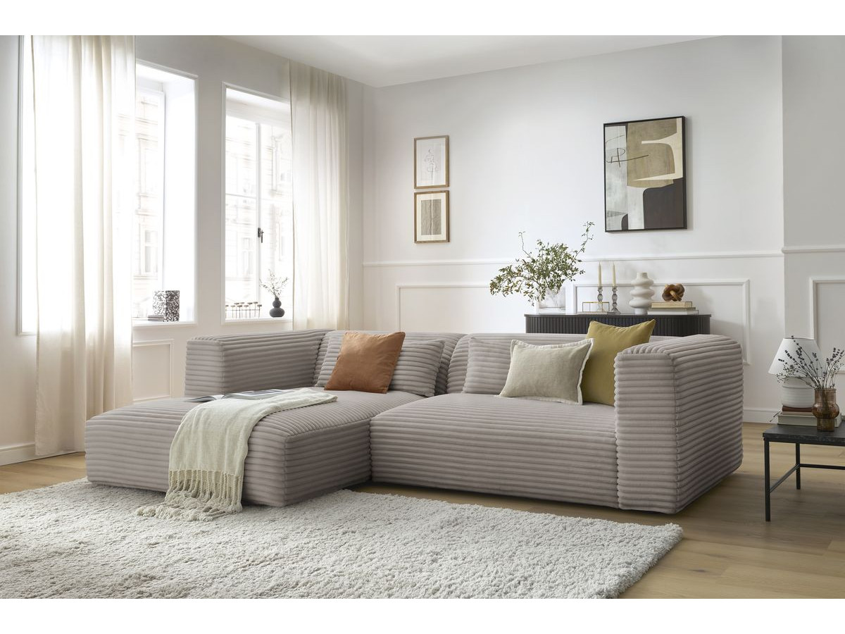 Bobochic Harry Ecksofa Breitcord weich Taupe Ecke links