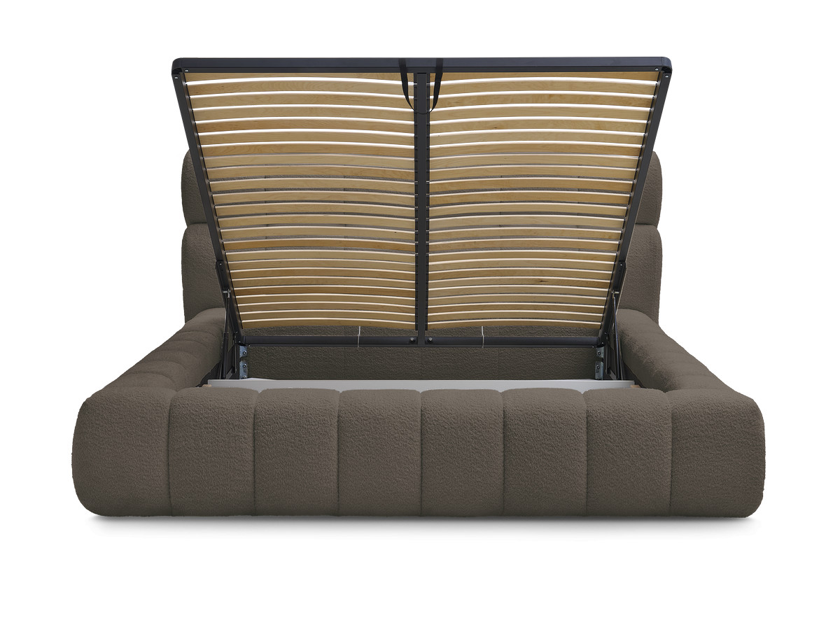 Bobochic Mont-blanc Polsterbett mit Bettkasten Bouclé-Stoff Braun, Liegefläche 140 × 190 cm