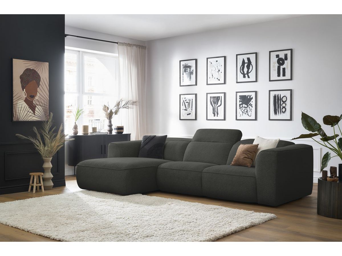 Bobochic William Ecksofa Melange-Stoff Dunkelgrau Ecke links