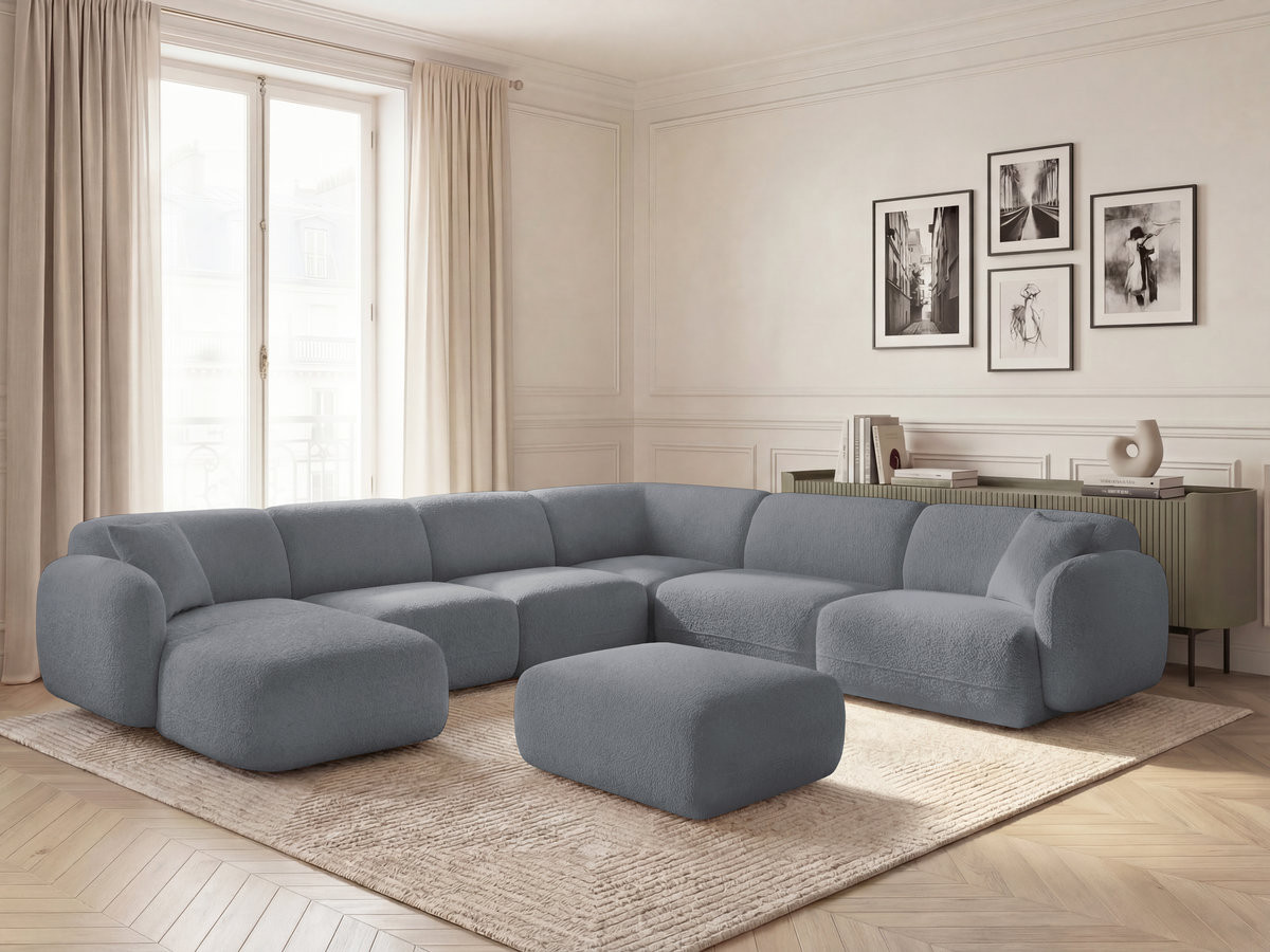 Bobochic Anda Wohnlandschaft mit Pouf 373 × 289 cm Chenille Grau Ecke rechts