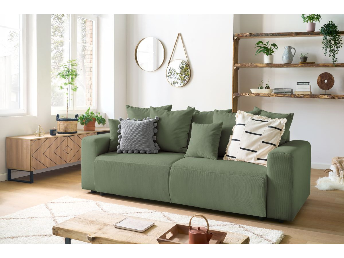 Bobochic Envy Schlafsofa 3-Sitzer mit Bettkasten Cordsamt Grün