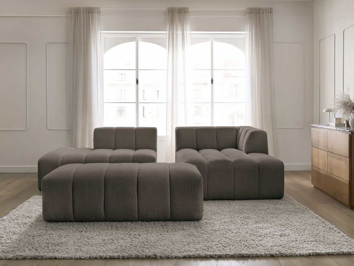Bobochic Annecy Ecksofa mit Pouf Bouclé-Stoff Braun Ecke rechts