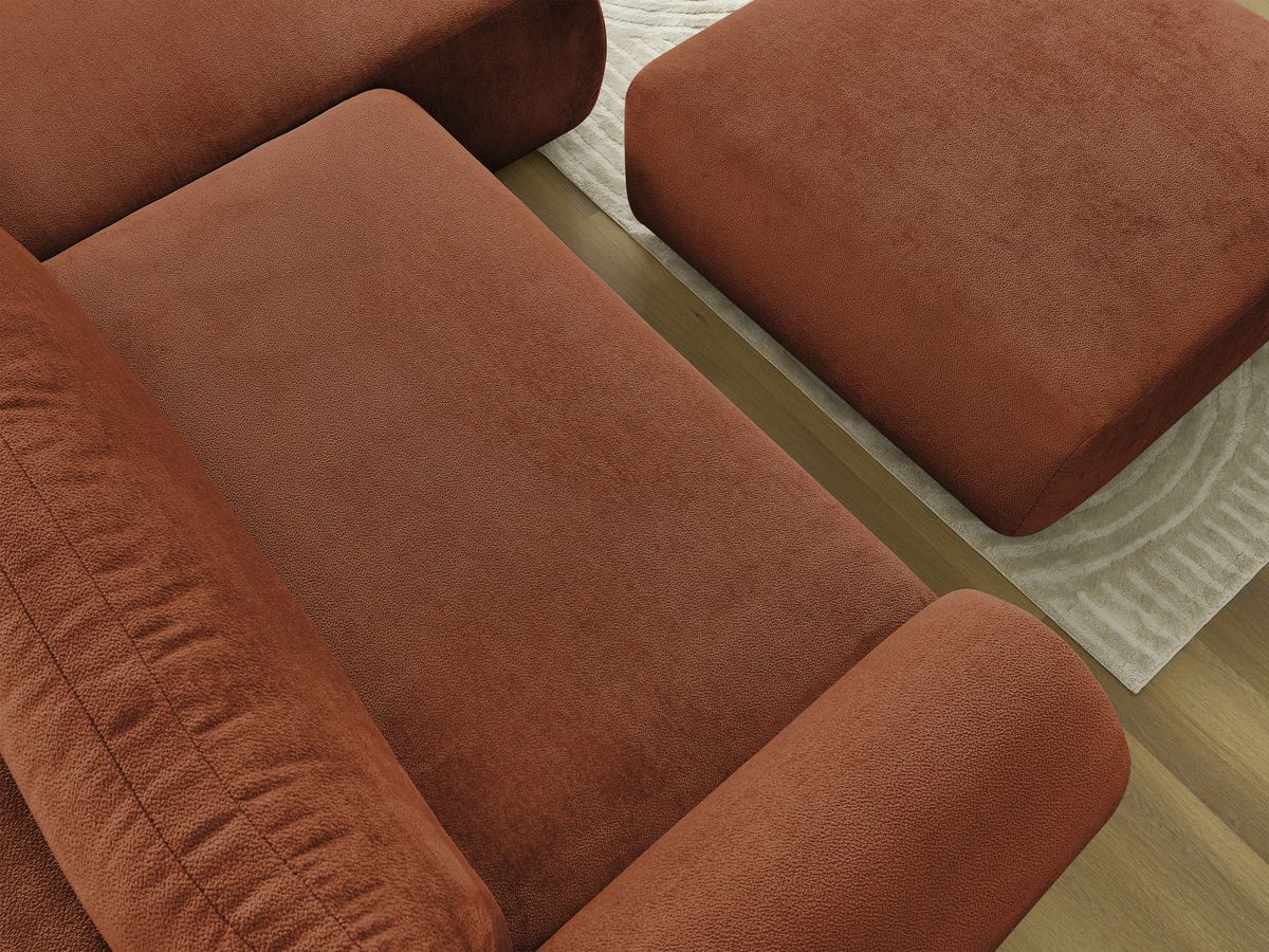 Bobochic Lucien Ecksofa mit Schlaffunktion und Bettkasten und Pouf 314 × 167 cm Stoff Orange Ecke rechts
