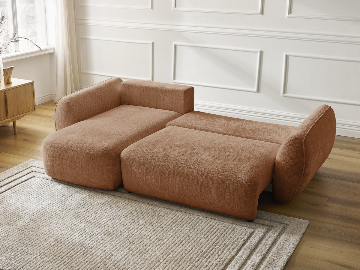 Bobochic Denise Ecksofa mit Schlaffunktion und Bettkasten 258 × 160 cm Strukturstoff Orange Ecke links