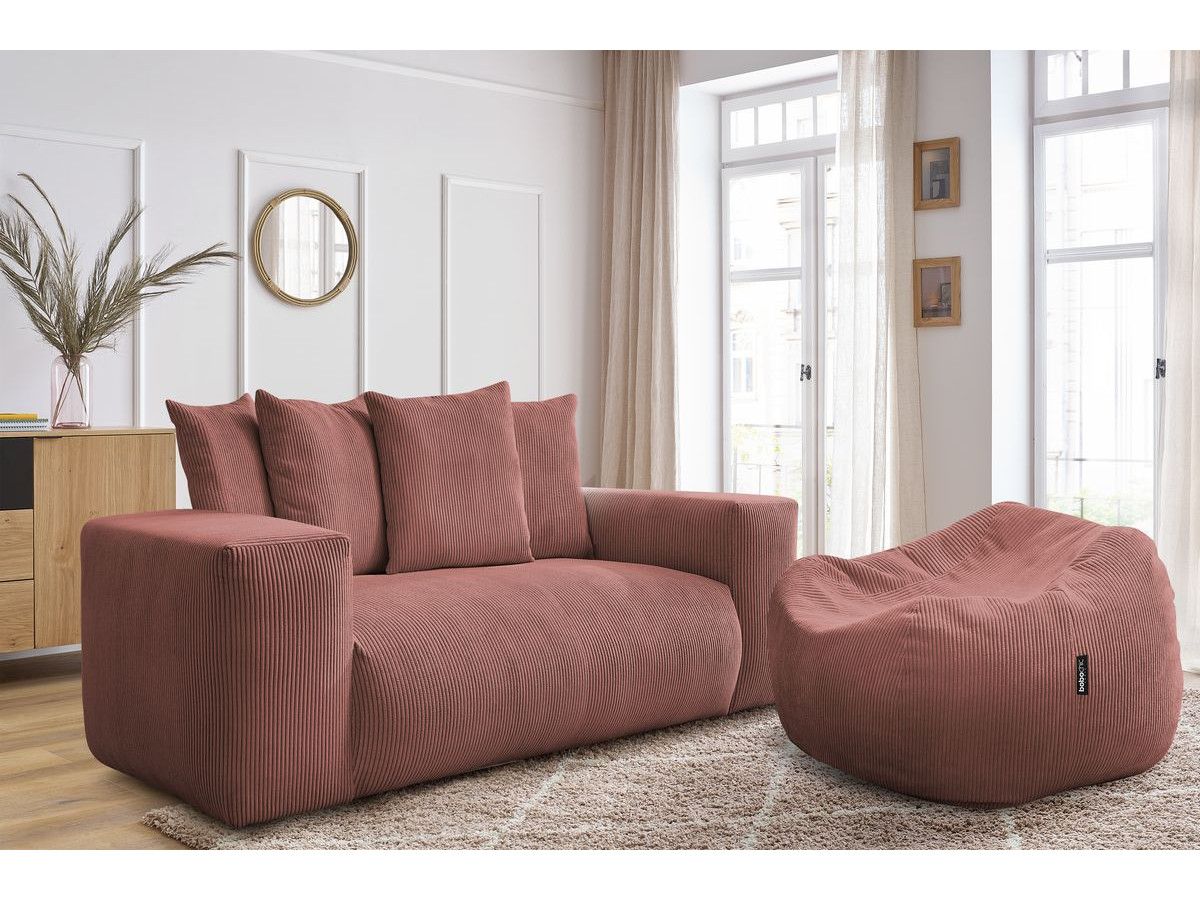 Bobochic Voltaire Sofa 2-Sitzer mit Pouf Cordsamt Rosa