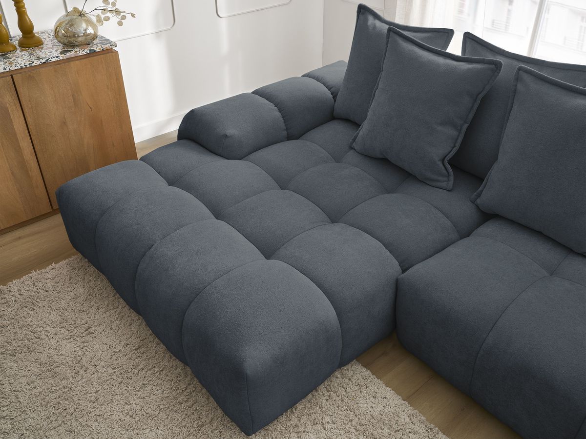 Bobochic Everest Ecksofa mit Schlaffunktion und Bettkasten 318 × 180 cm, 7 Kissen Strukturstoff Dunkelblau Ecke links