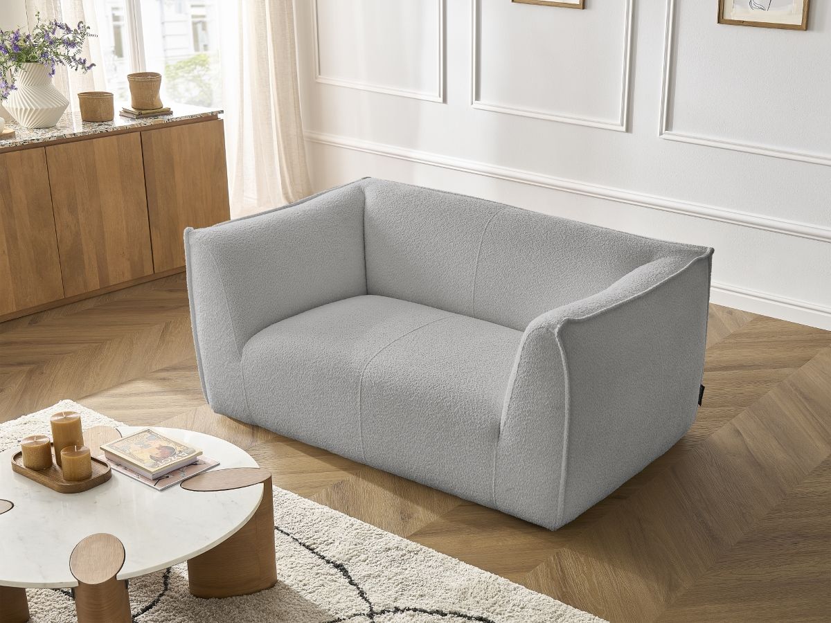 Bobochic Giorgia Sofa 2-Sitzer Bouclé-Stoff Hellgrau