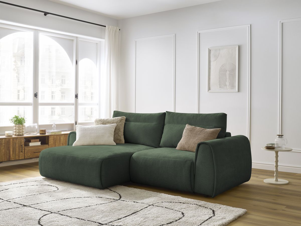 Bobochic Aden Ecksofa 246 × 152 cm Stoff Grün Ecke links