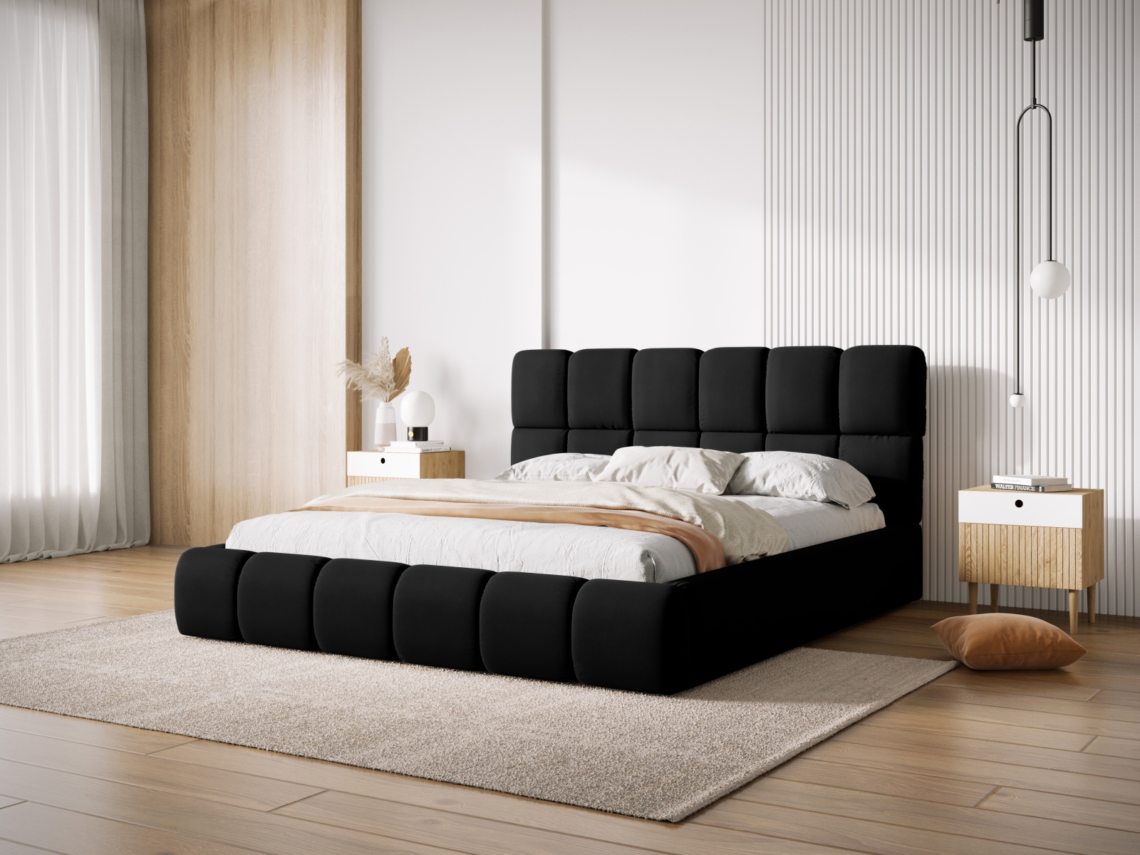 Micadoni Stauraumbett mit Kopfteil Bellis Samt Bluvel Schwarz 160x200