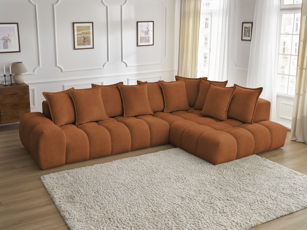 Bobochic Everest Ecksofa, 10 Kissen Melange-Stoff Orange Ecke rechts