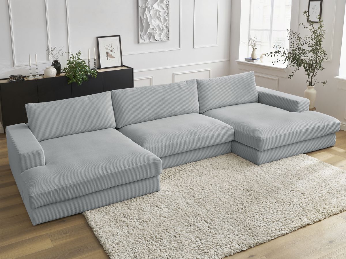 Bobochic Leonard Wohnlandschaft 349 × 159 cm Cordsamt Hellgrau