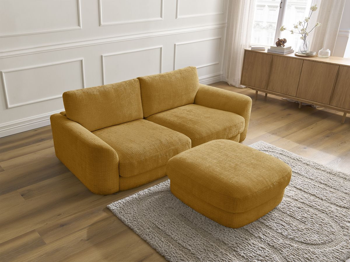 Bobochic Leonore Sofa 3-Sitzer mit Pouf Strukturstoff Gelb