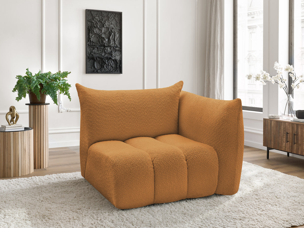 Bobochic Azra Sofamodul 1-Sitzer 117 × 112 cm Bouclé-Stoff Gelb Ecke rechts