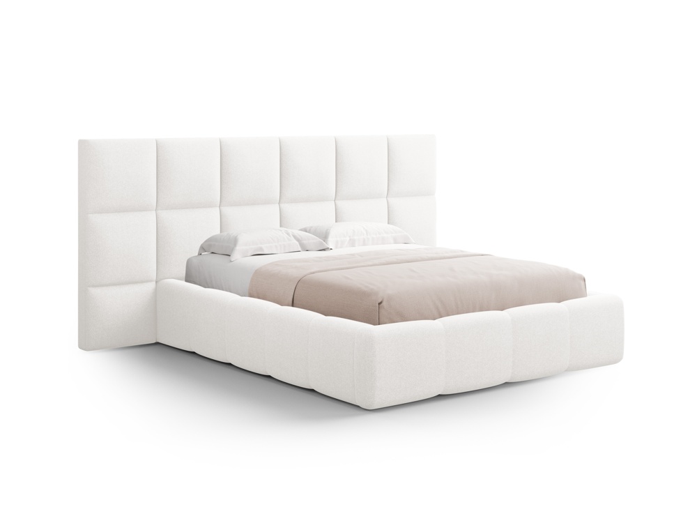 Cosmopolitan Design Stauraumbett mit doppeltem Kopfteil Livigno 160x200 Strukturierter Stoff Solid Weiß