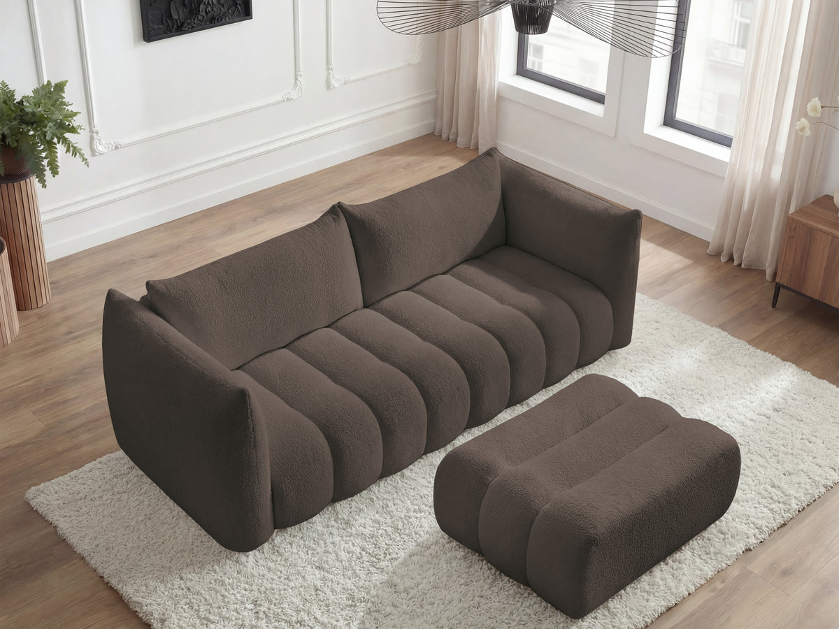 Bobochic Azra Sofa 4-Sitzer mit Pouf Bouclé-Stoff Braun