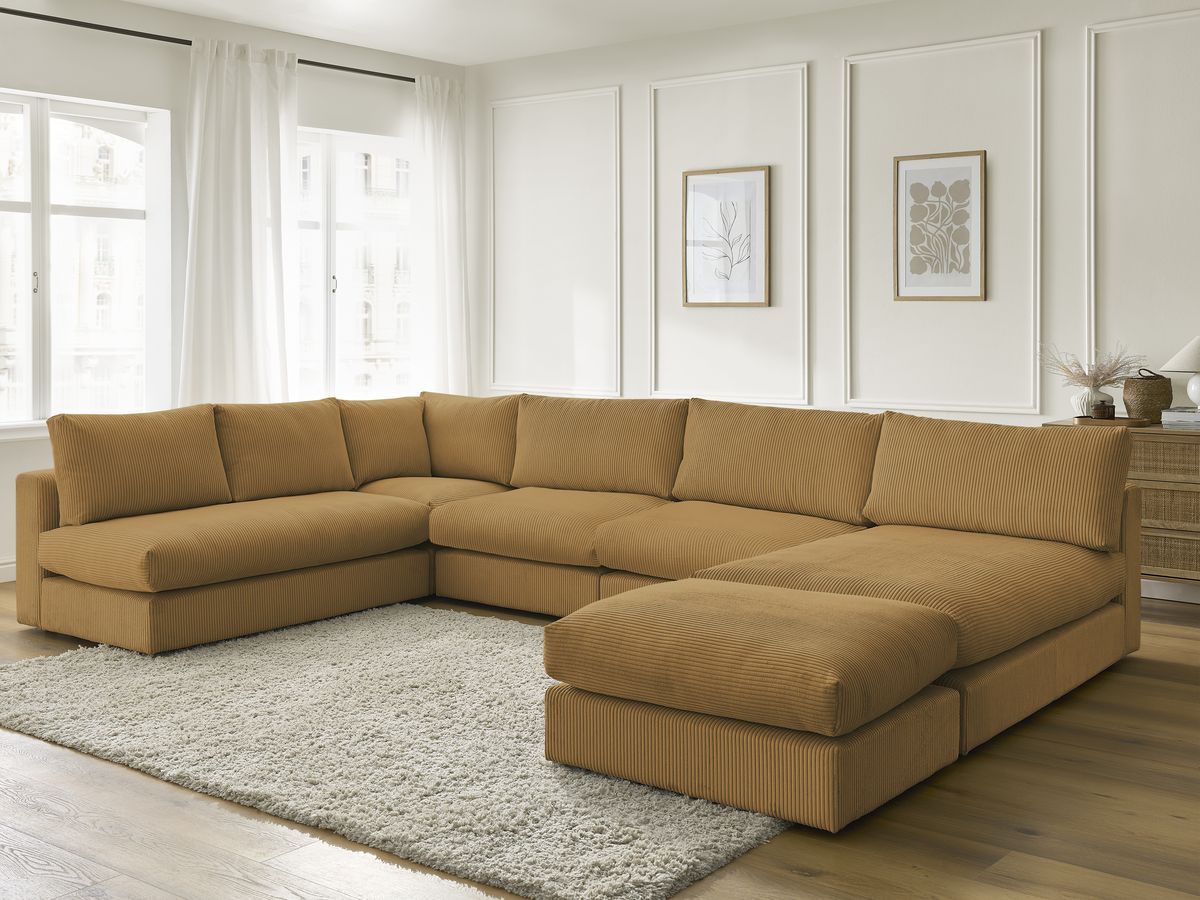 Bobochic Paris Ecksofa mit Pouf 369 × 167 cm Cordsamt Gelb