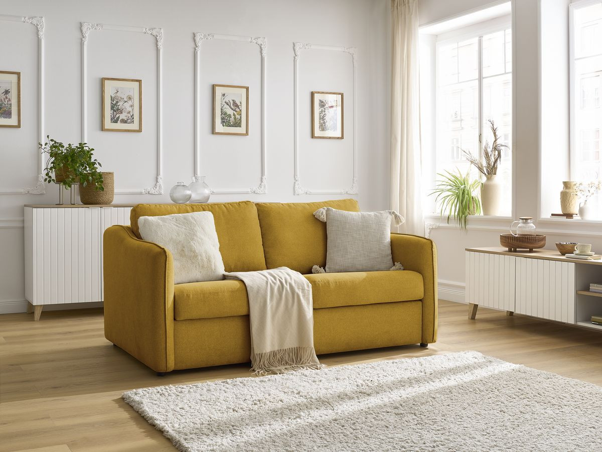 Bobochic Lenny Schlafsofa 3-Sitzer Stoff Gelb