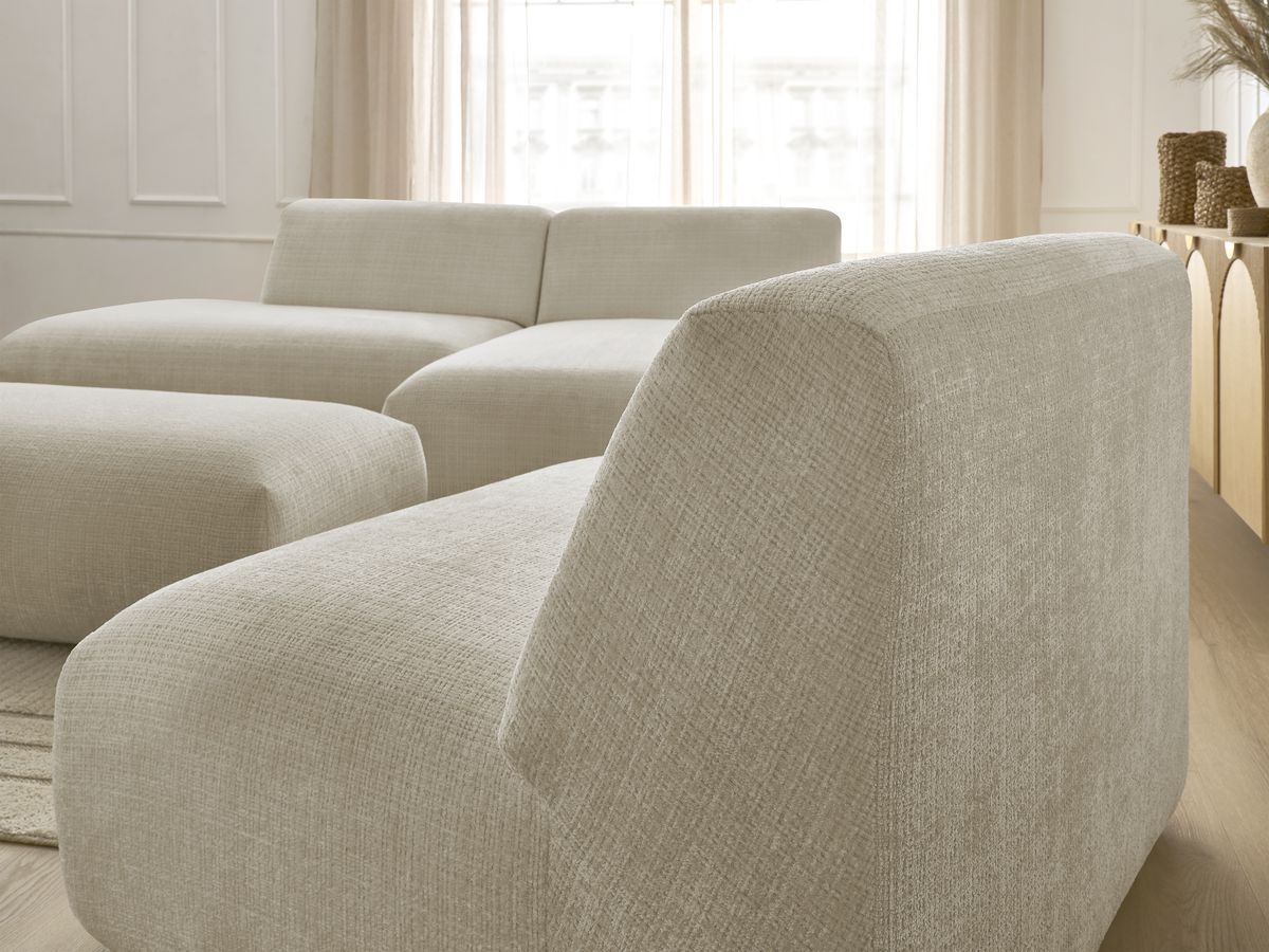 Bobochic Sirius Ecksofa mit Pouf 405 × 170 cm Strukturstoff Beige Ecke rechts