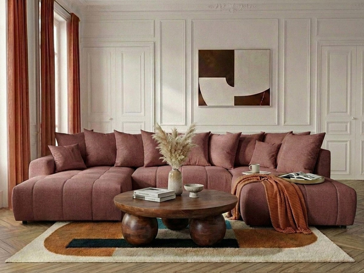 Bobochic Roxelane Wohnlandschaft Melange-Stoff Rot Ecke links