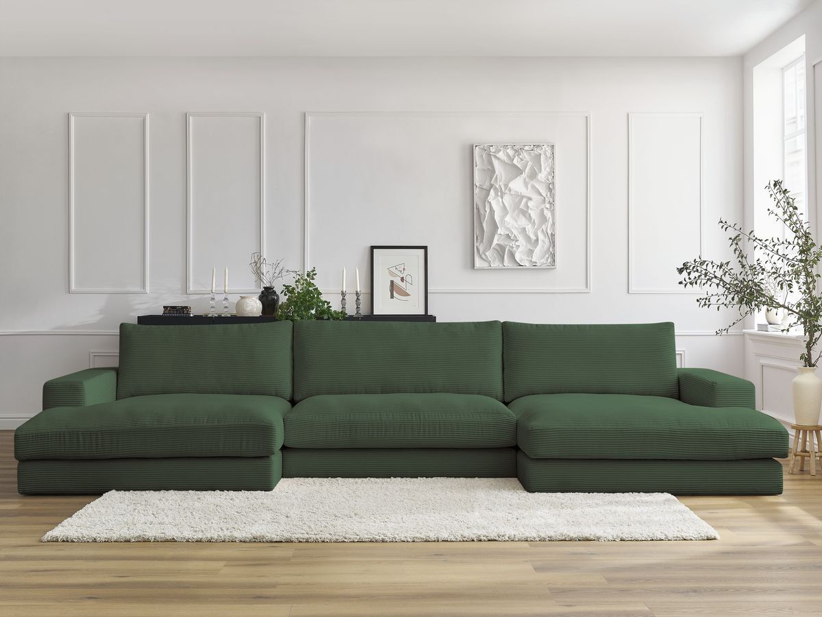 Bobochic Leonard Wohnlandschaft 404 × 159 cm Cordsamt Dunkelgrün